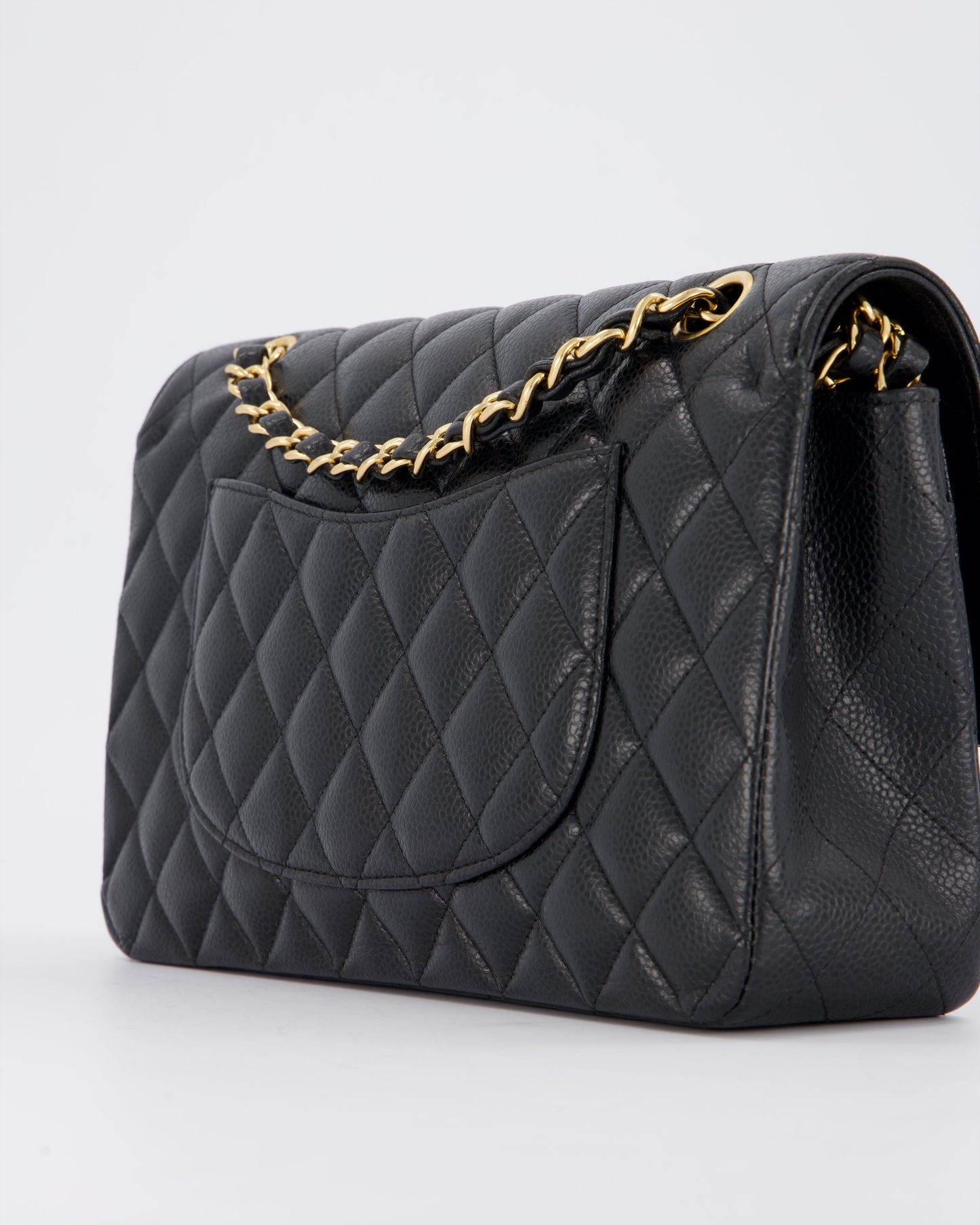 Chanel Black Classic Medium Double Flap Bag in Caviar Leather with Gold Hardware
