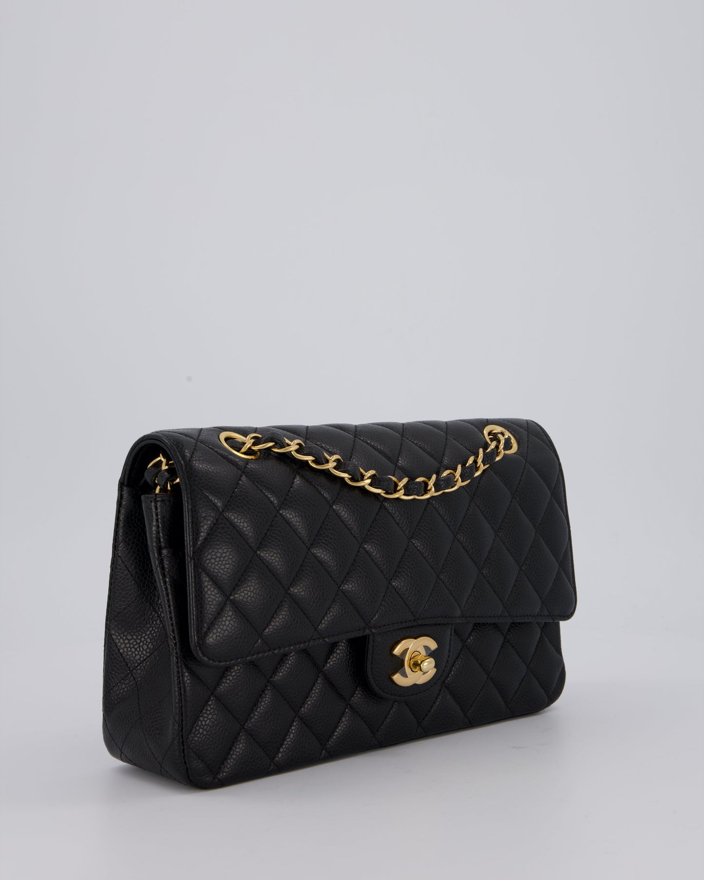 Chanel Black Classic Medium Double Flap Bag in Caviar Leather with Gold Hardware