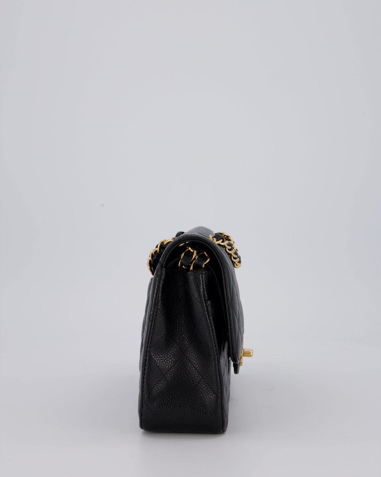 Chanel Black Classic Medium Double Flap Bag in Caviar Leather with Gold Hardware