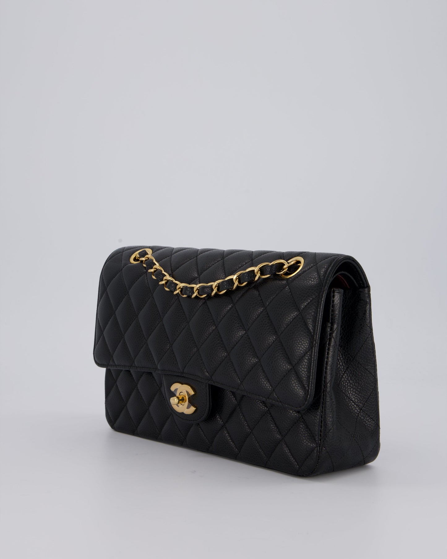 Chanel Black Classic Medium Double Flap Bag in Caviar Leather with Gold Hardware