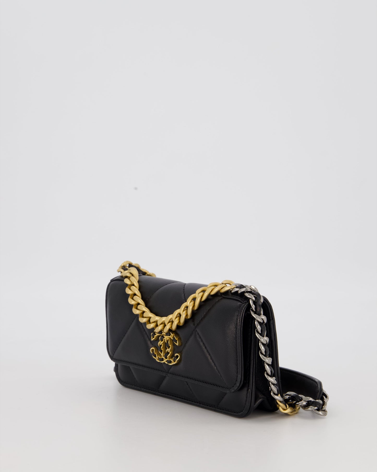 Chanel 19 Black Wallet On Chain in Lambskin Leather with Mixed Gold Hardware
