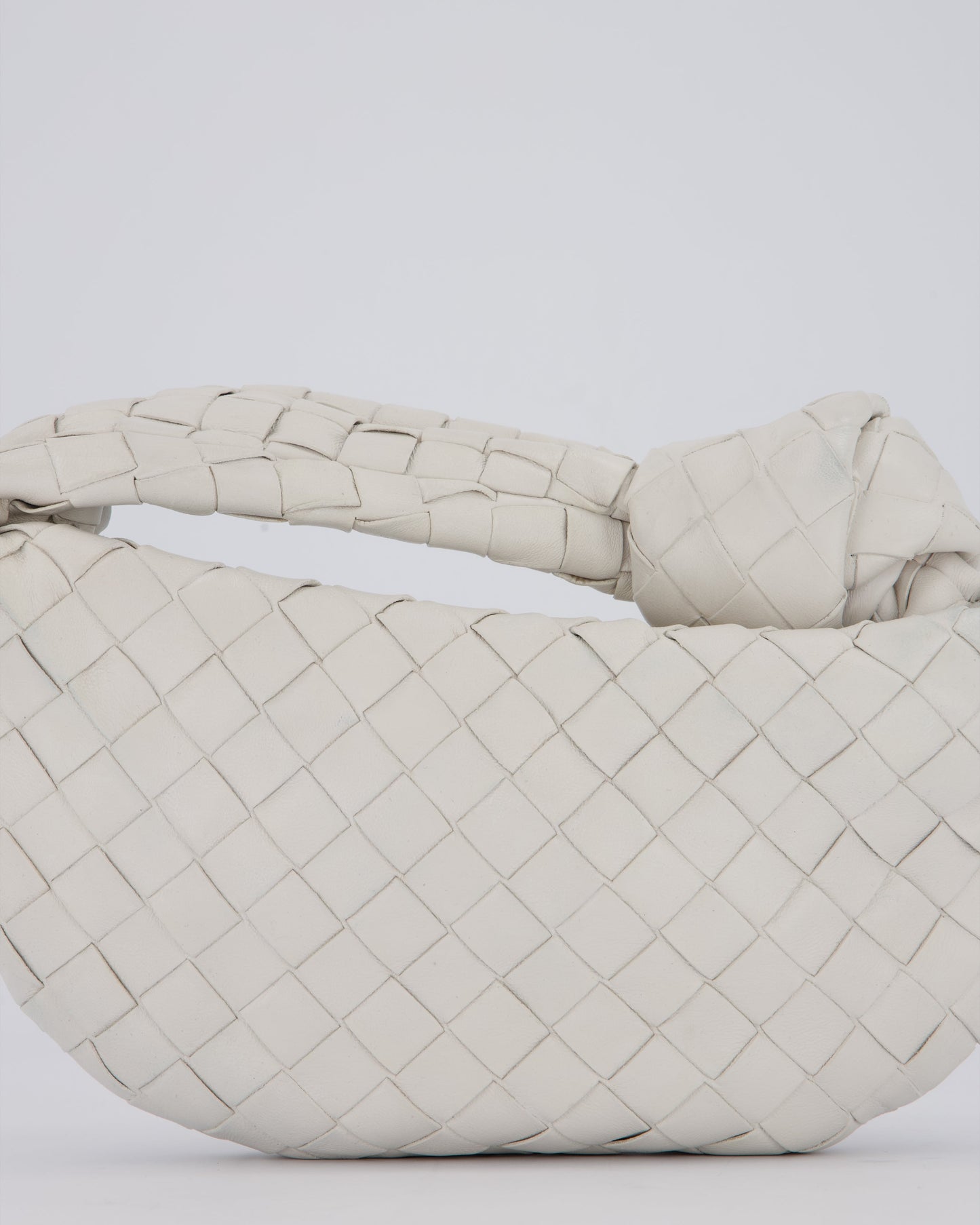 Bottega Veneta White Mini Jodie Bag in Intrecciato Leather with Gold Hardware