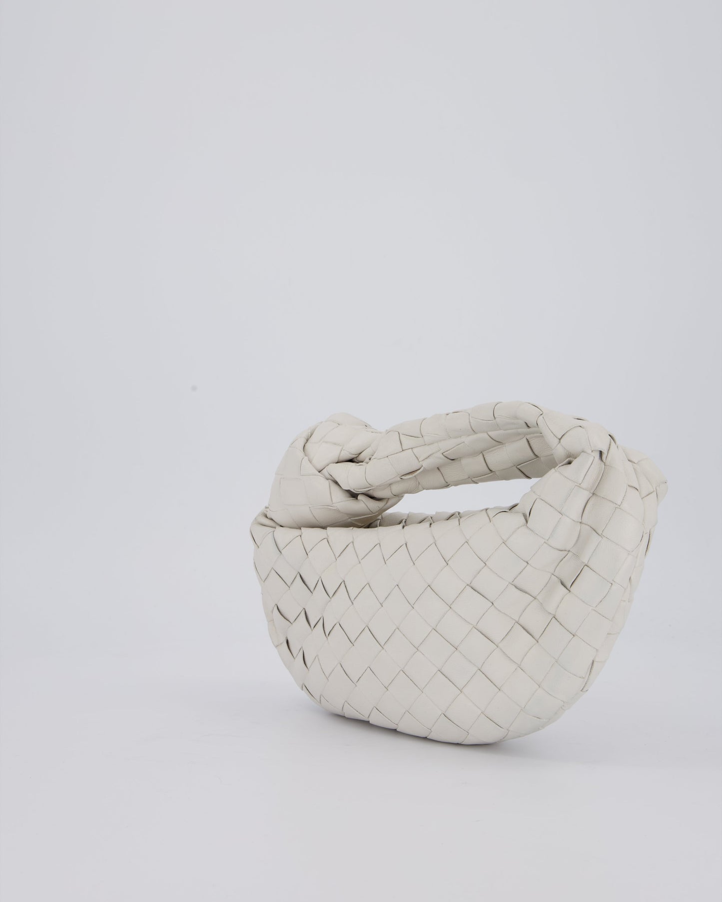 Bottega Veneta White Mini Jodie Bag in Intrecciato Leather with Gold Hardware