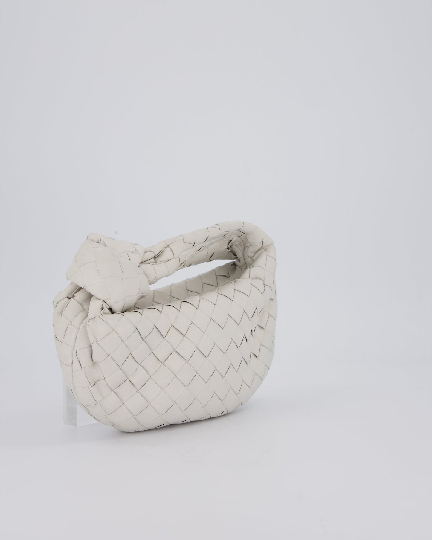 Bottega Veneta White Mini Jodie Bag in Intrecciato Leather with Gold Hardware