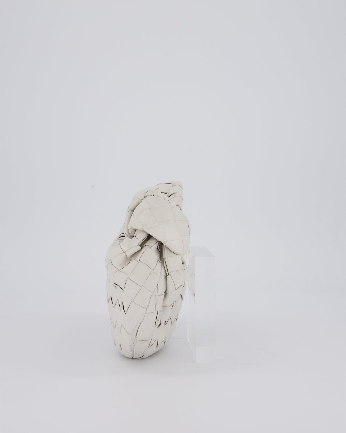 Bottega Veneta White Mini Jodie Bag in Intrecciato Leather with Gold Hardware