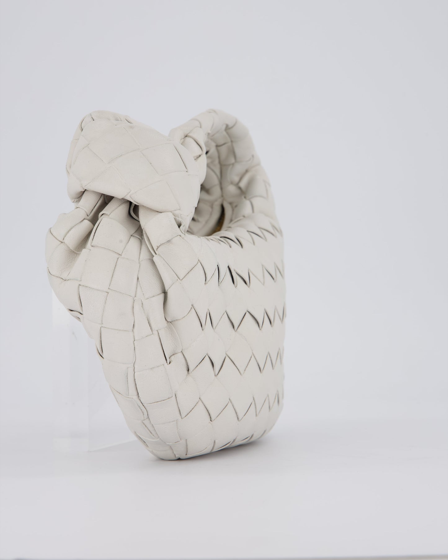 Bottega Veneta White Mini Jodie Bag in Intrecciato Leather with Gold Hardware