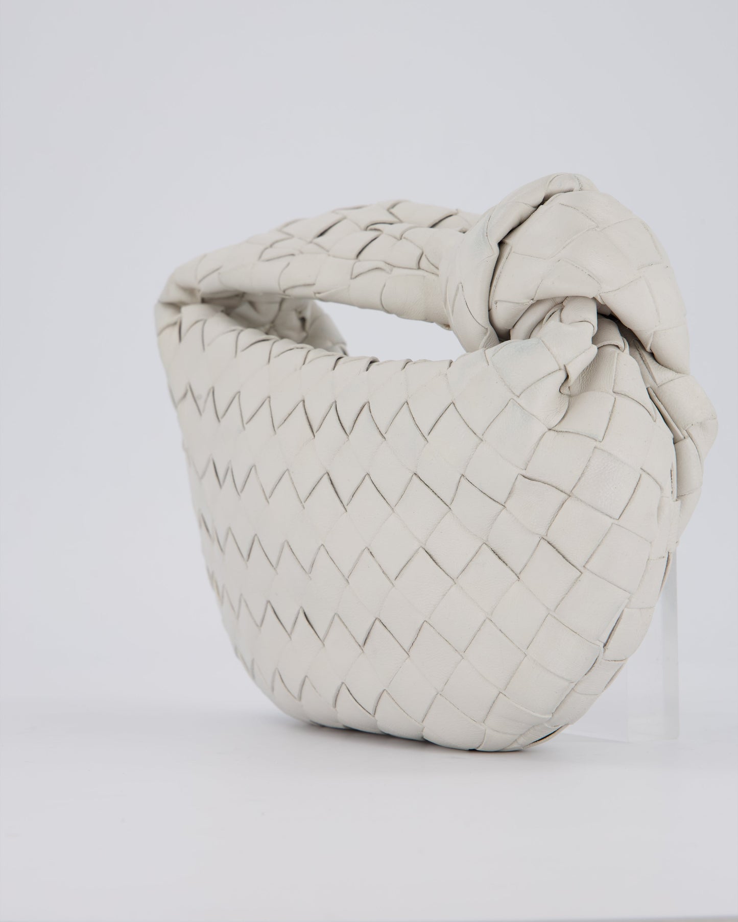 Bottega Veneta White Mini Jodie Bag in Intrecciato Leather with Gold Hardware