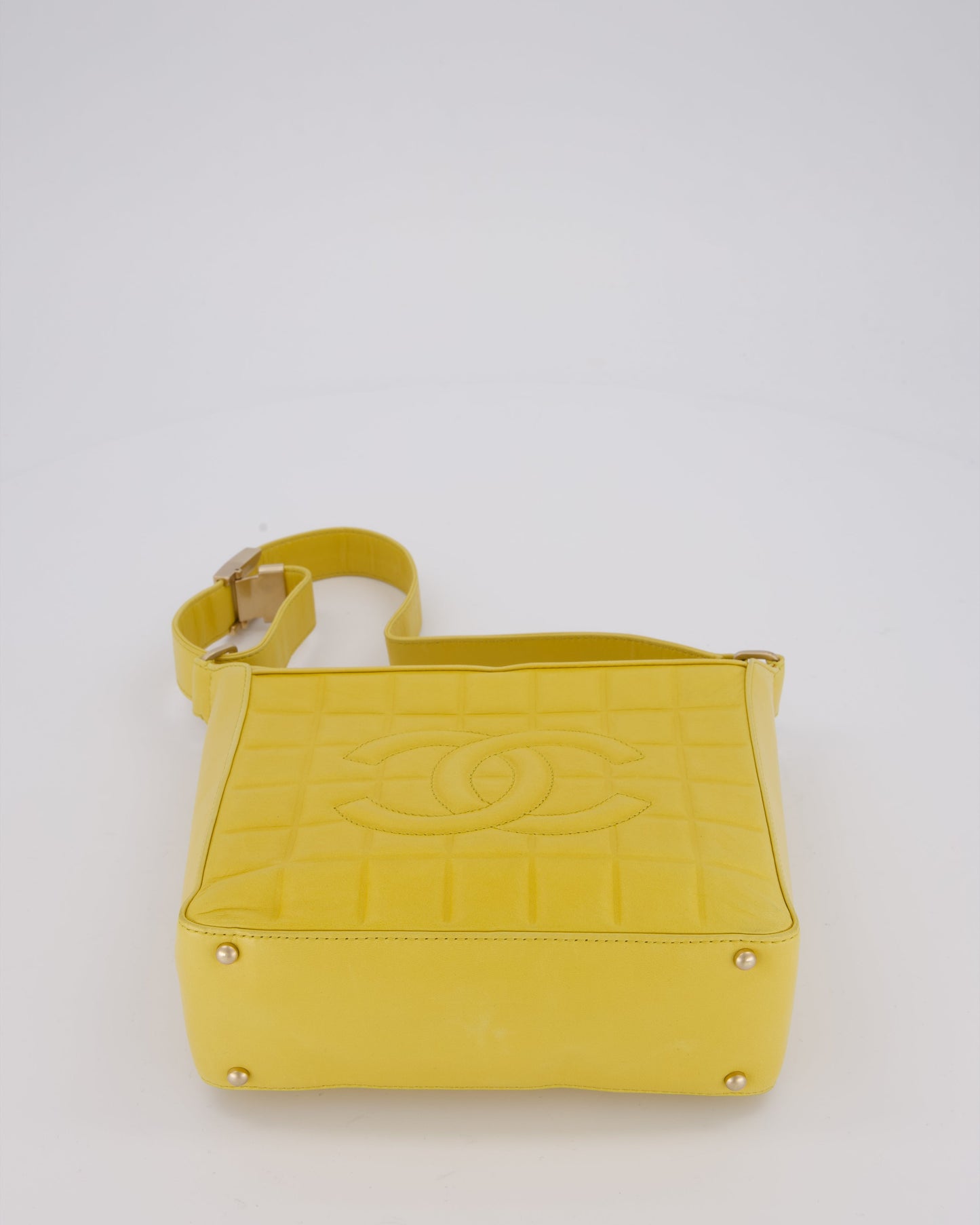 Chanel Chocolate Bar Shoulder Bag in Yellow Lambskin Leather with Gold Hardware
