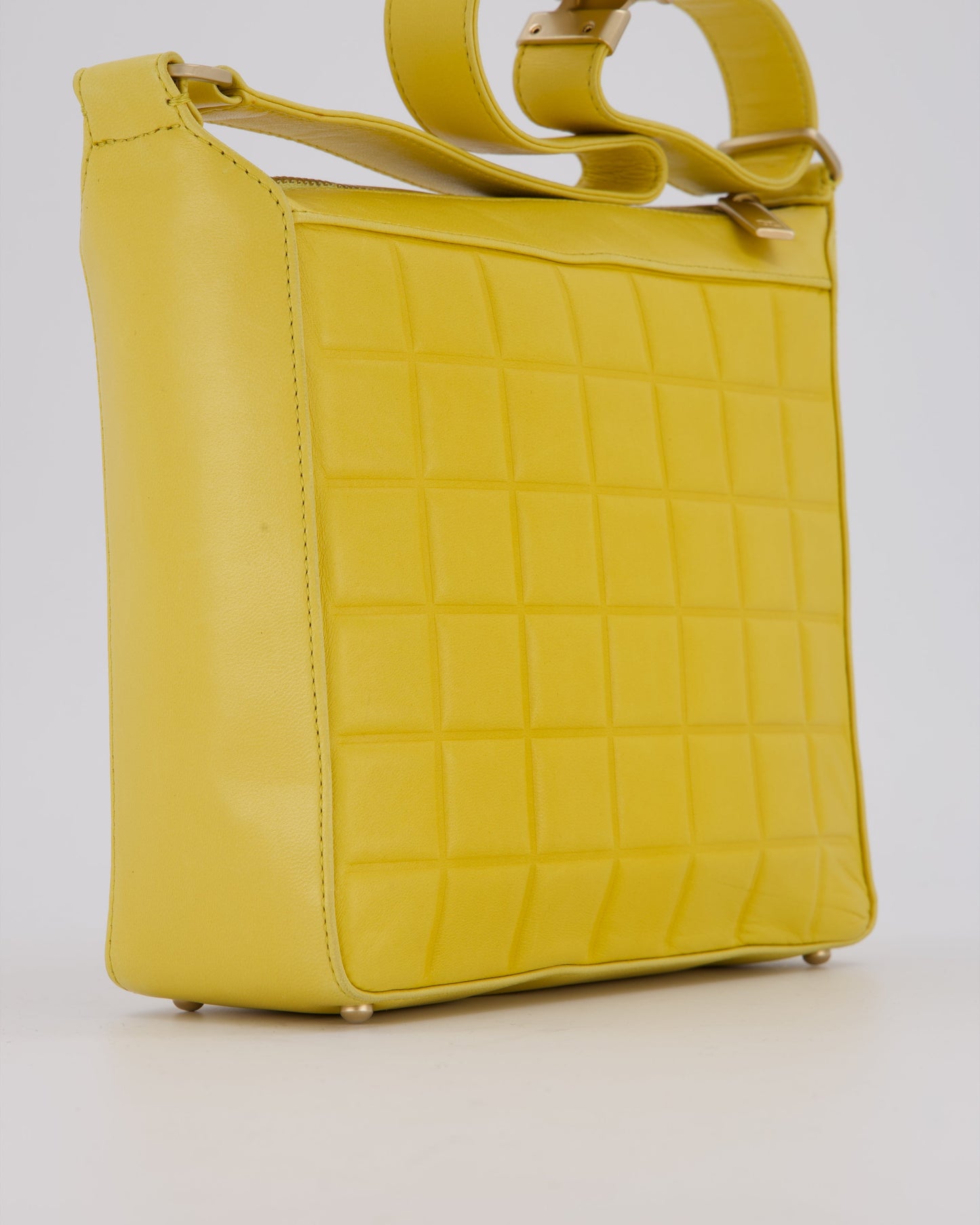 Chanel Chocolate Bar Shoulder Bag in Yellow Lambskin Leather with Gold Hardware