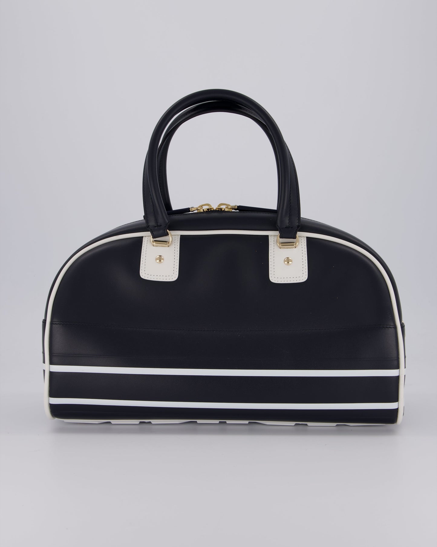 Christian Dior Vibe Bowling Bag in Navy Blue Calfskin Leather with Gold Hardware