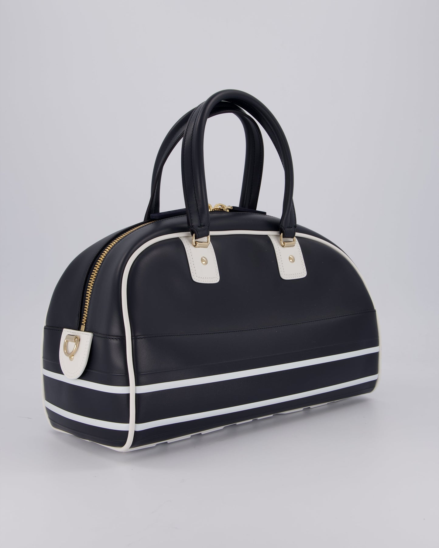 Christian Dior Vibe Bowling Bag in Navy Blue Calfskin Leather with Gold Hardware