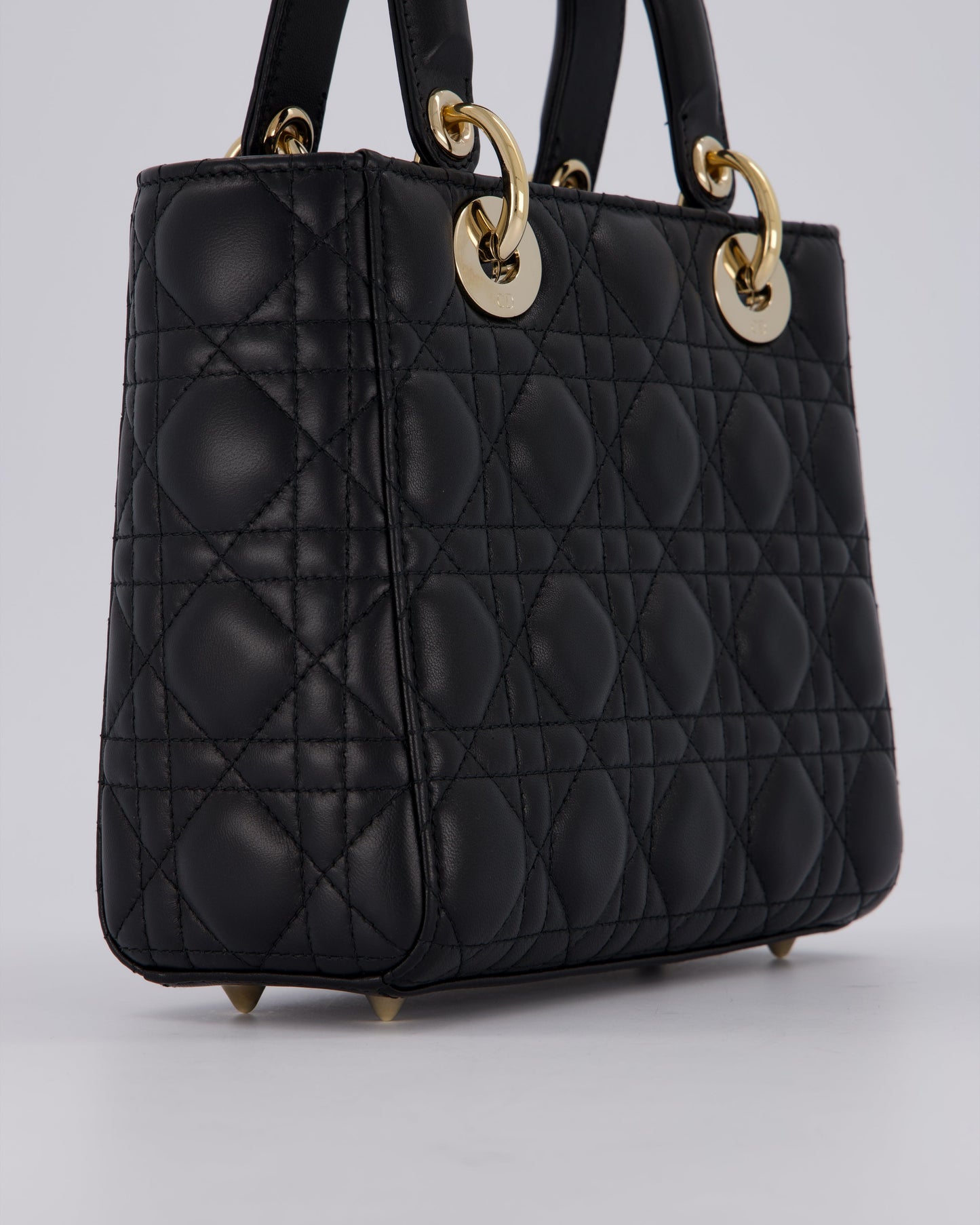 Christian Dior Black Small ABC Lady Dior Bag in Lambskin Cannage Leather with Champagne Gold Hardware