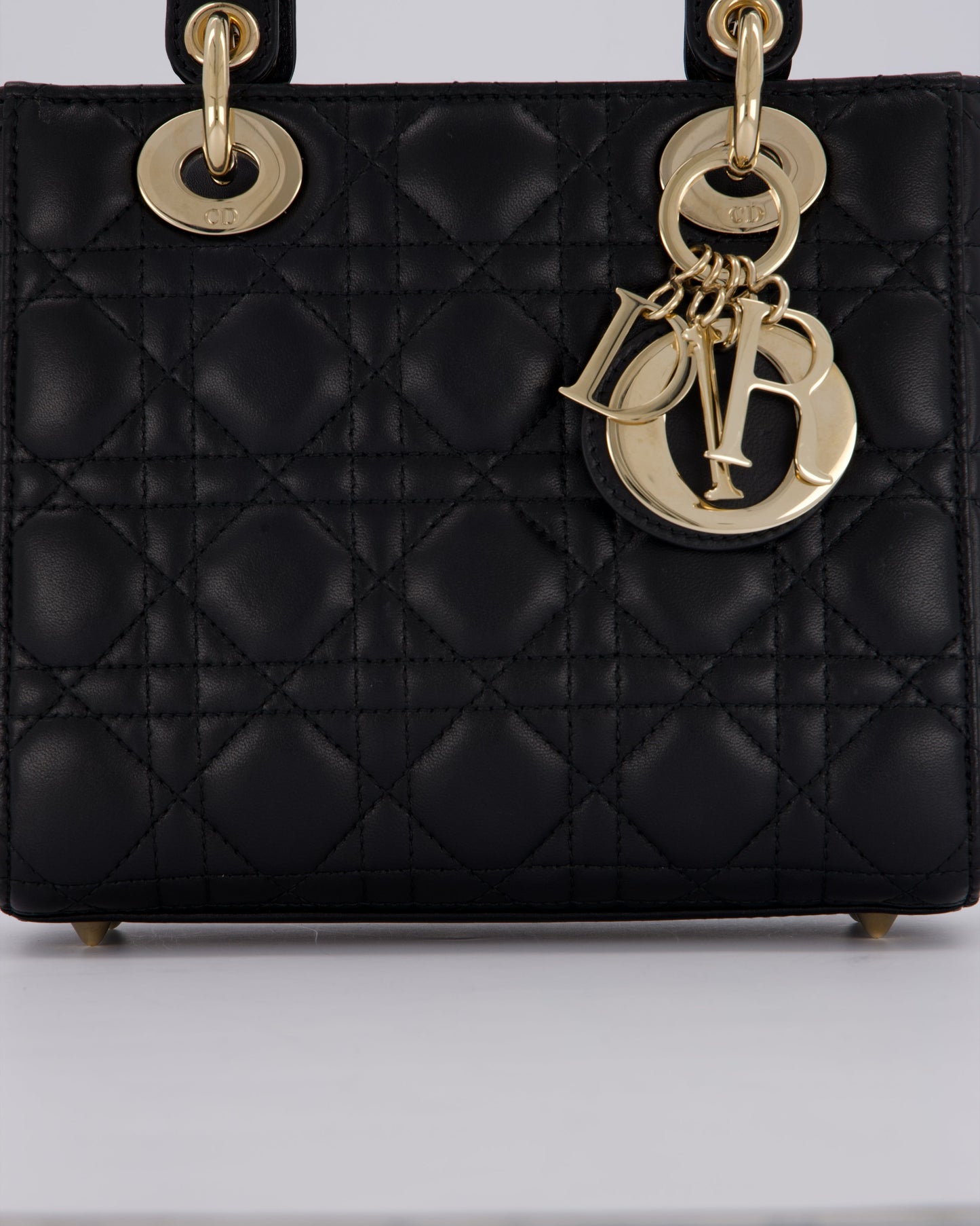 Christian Dior Black Small ABC Lady Dior Bag in Lambskin Cannage Leather with Champagne Gold Hardware