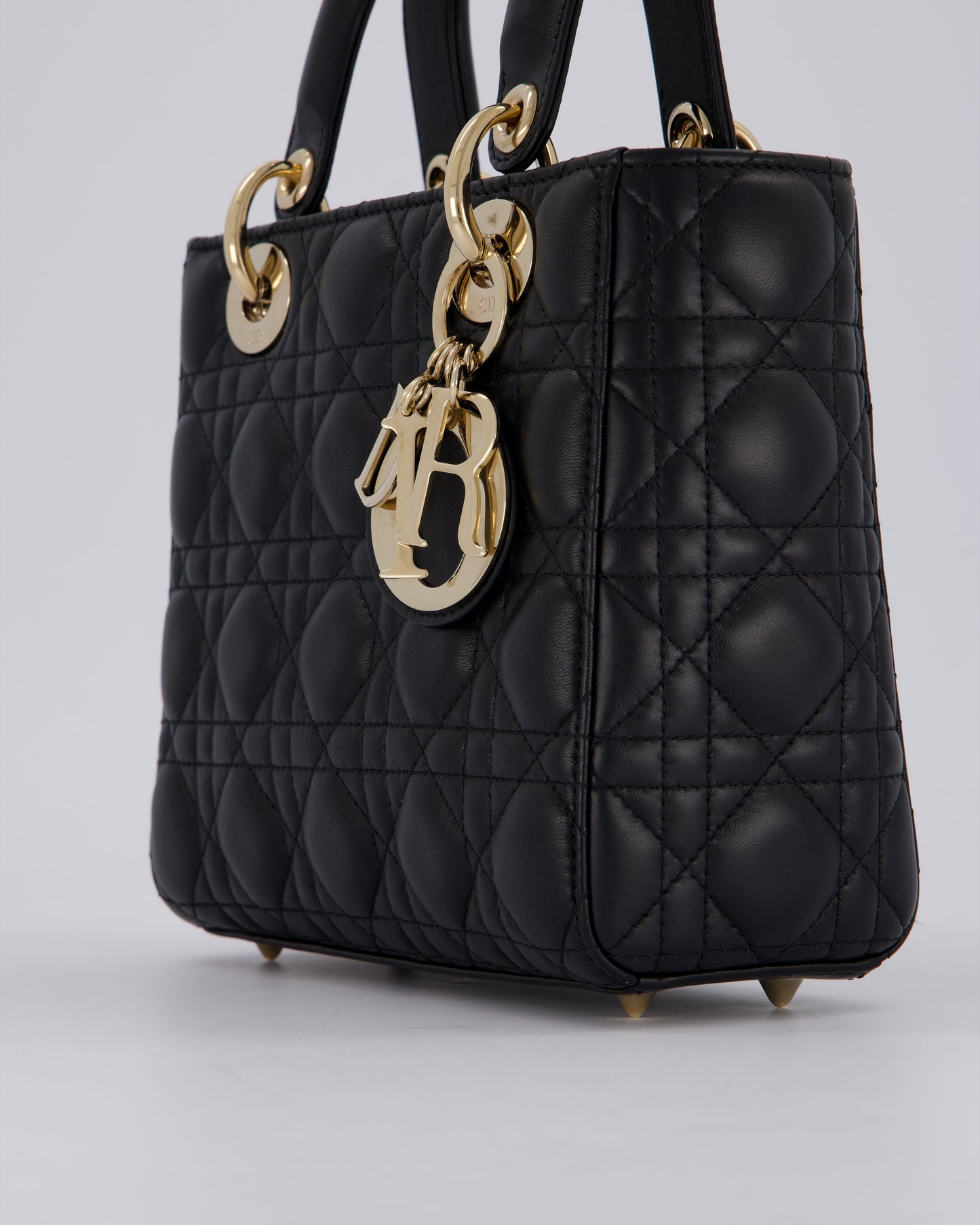 Christian Dior Black Small ABC Lady Dior Bag in Lambskin Cannage Leather with Champagne Gold Hardware