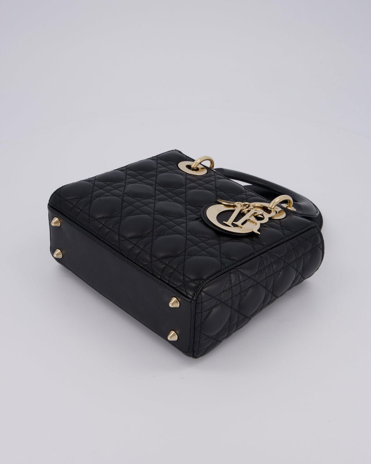 Christian Dior Black Small ABC Lady Dior Bag in Lambskin Cannage Leather with Champagne Gold Hardware