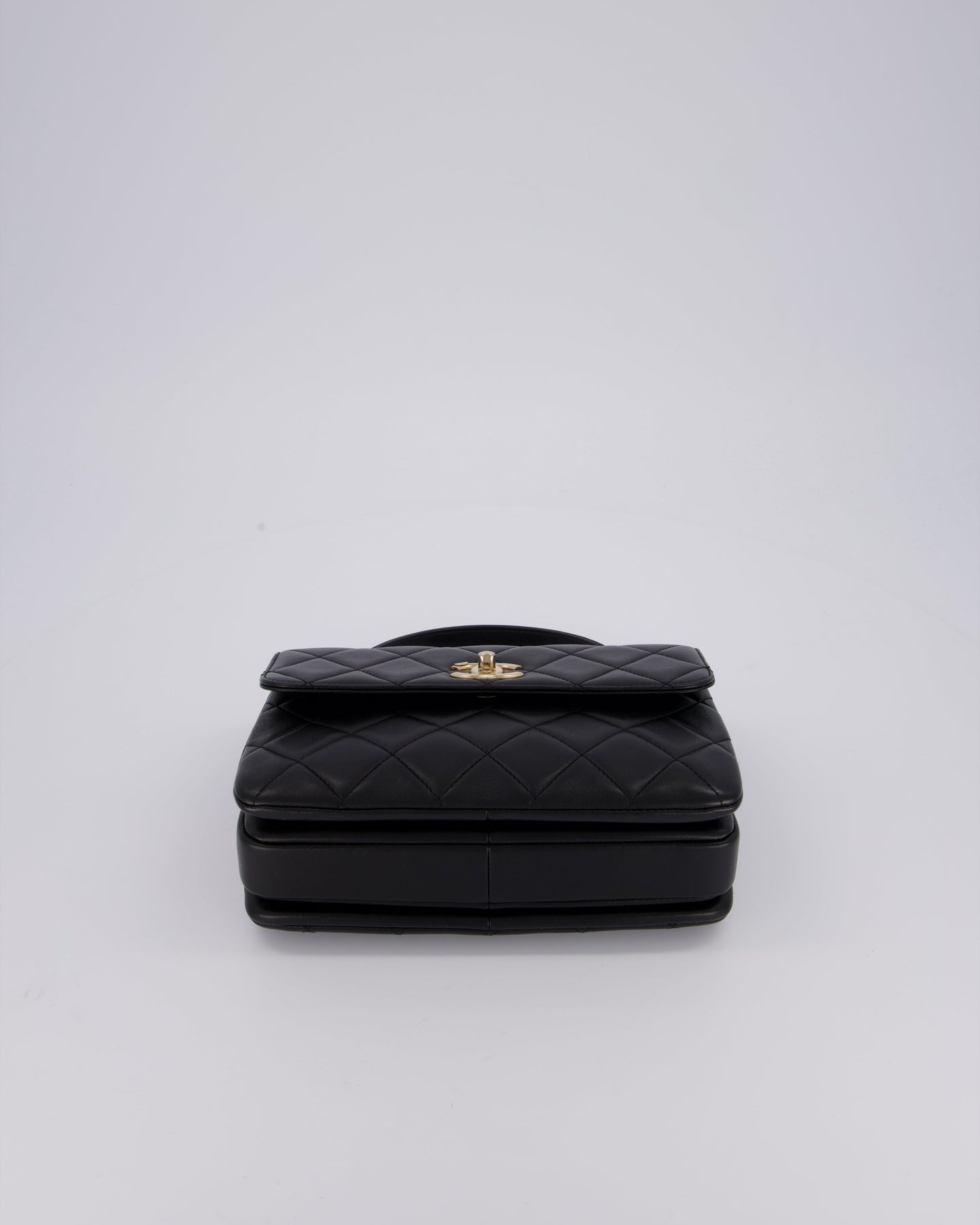 Chanel Black Small Trendy CC Top Handle Flap Bag in Quilted Lambskin Leather with Champagne Gold Hardware