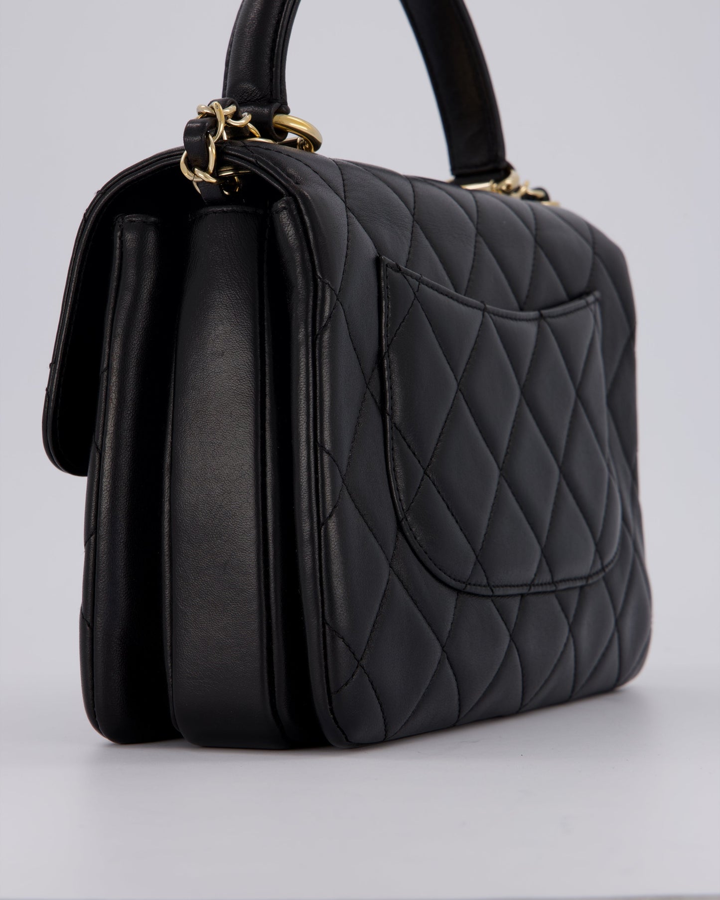 Chanel Black Small Trendy CC Top Handle Flap Bag in Quilted Lambskin Leather with Champagne Gold Hardware