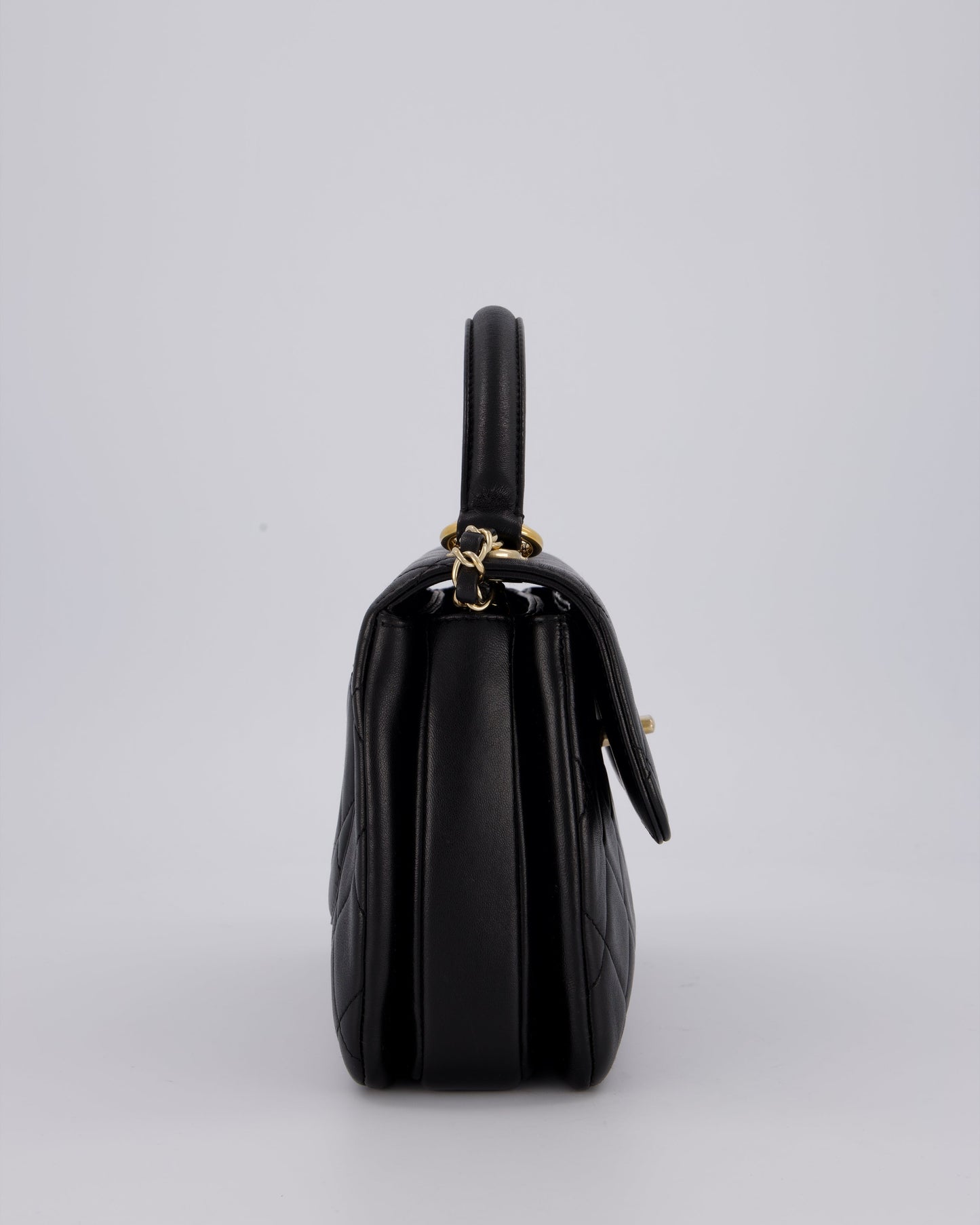 Chanel Black Small Trendy CC Top Handle Flap Bag in Quilted Lambskin Leather with Champagne Gold Hardware
