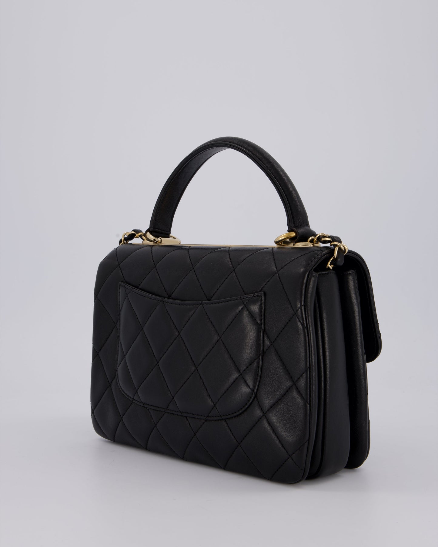 Chanel Black Small Trendy CC Top Handle Flap Bag in Quilted Lambskin Leather with Champagne Gold Hardware