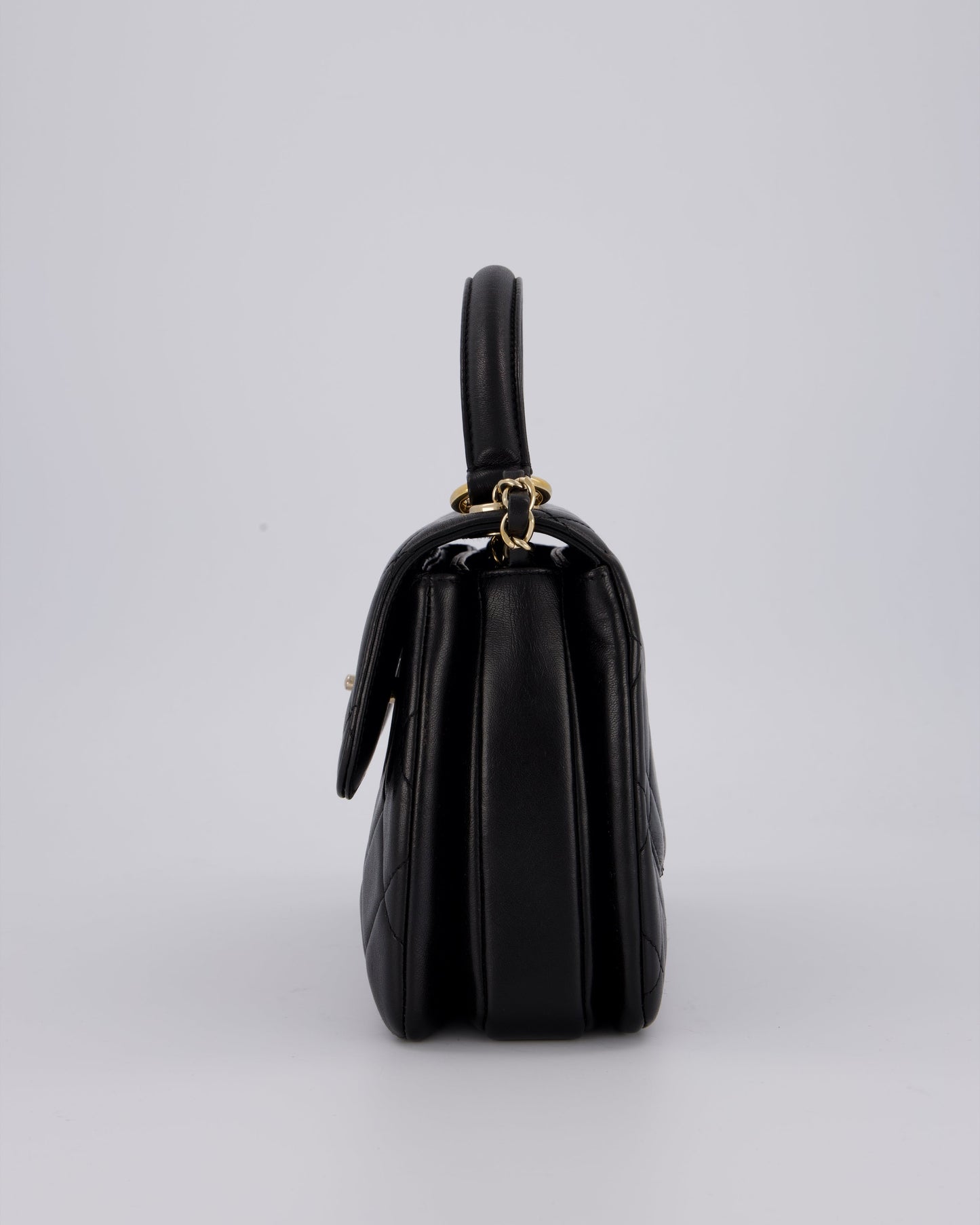 Chanel Black Small Trendy CC Top Handle Flap Bag in Quilted Lambskin Leather with Champagne Gold Hardware