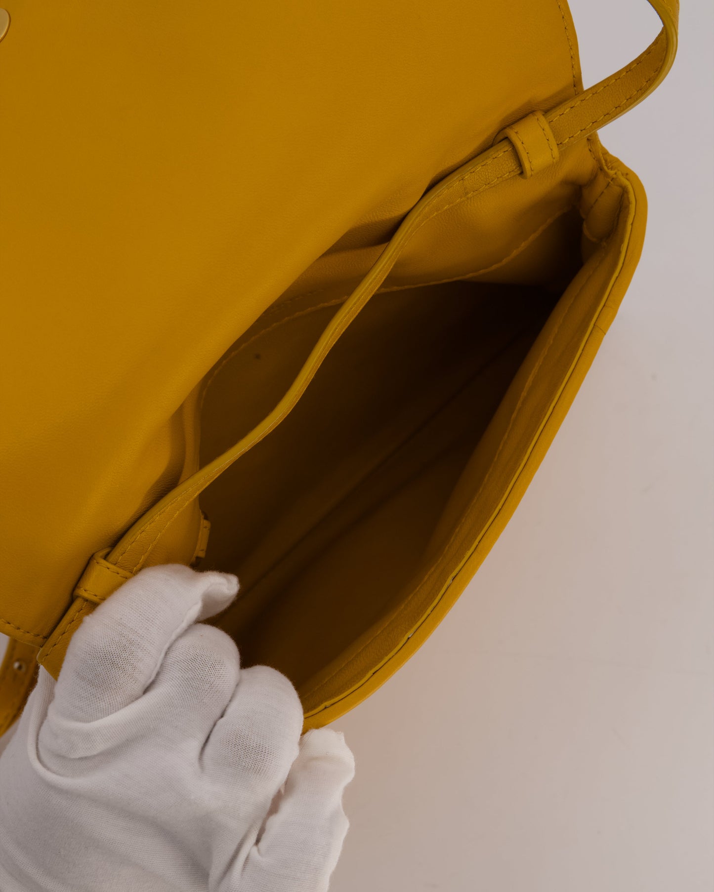 Bottega Veneta Crossbody Flap Bag on Strap in Mustard Yellow Intrecciato Leather with Gold Hardware