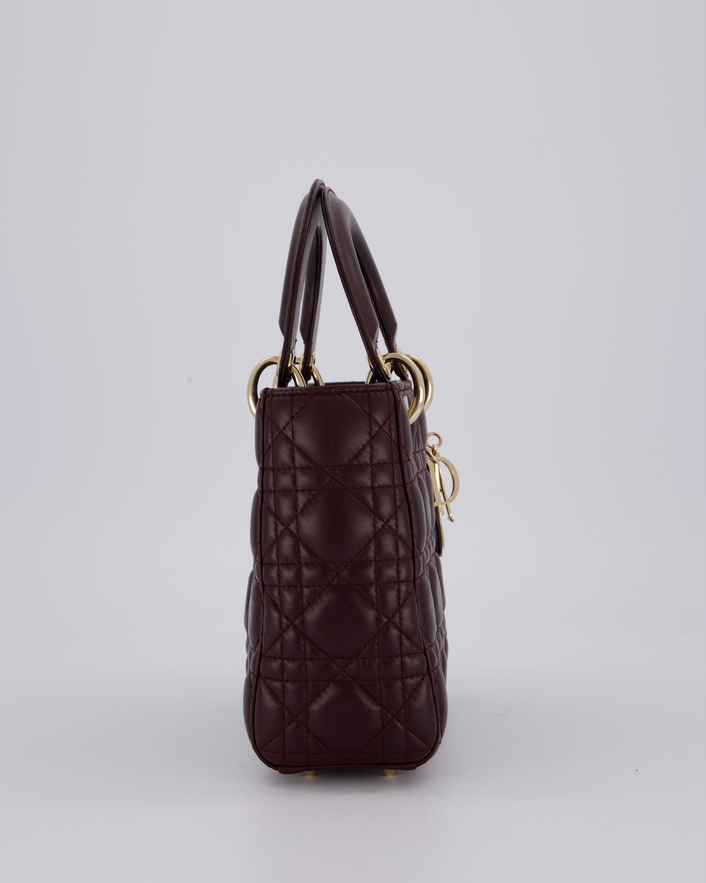 Christian Dior Aubergine Burgundy Small Lady Dior in Lambskin Leather with Champagne Gold Hardware