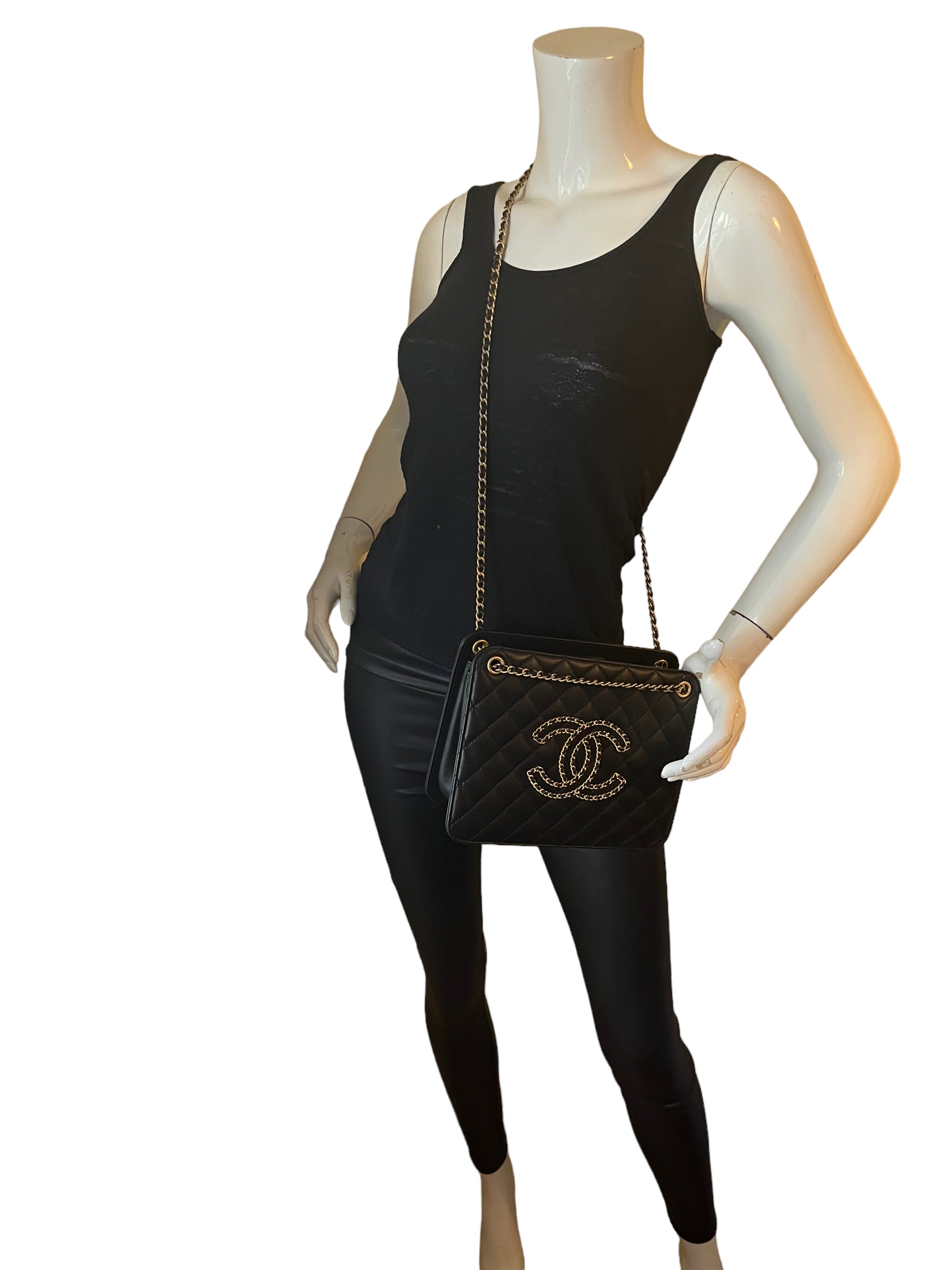 Chanel Black Calfskin Leather Quilted CC Tote Bag - Rovelle Bags