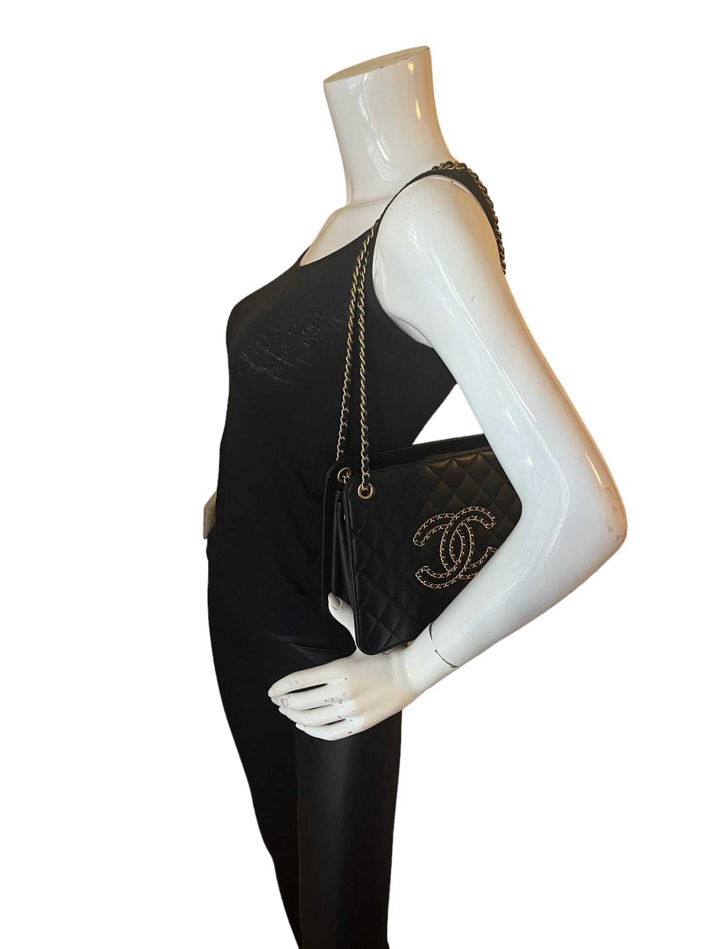 Chanel Black Calfskin Leather Quilted CC Tote Bag - Rovelle Bags