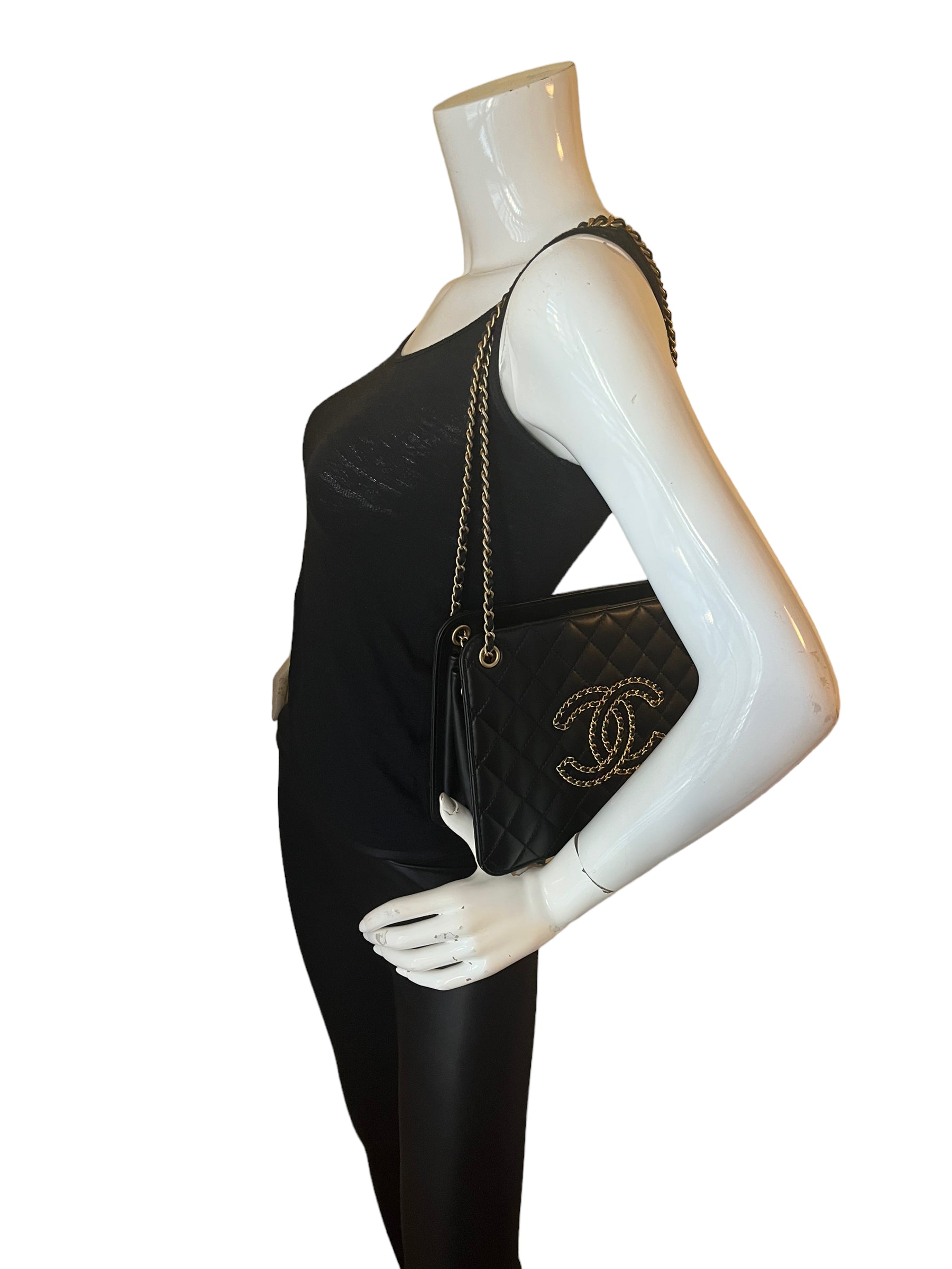Chanel Black Calfskin Leather Quilted CC Tote Bag - Rovelle Bags