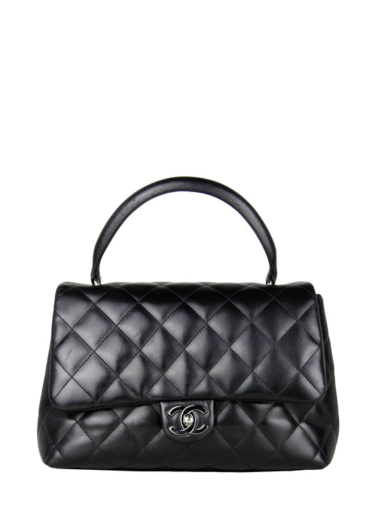 Chanel Black Lambskin Leather Kelly Style Handbag - Rovelle Bags