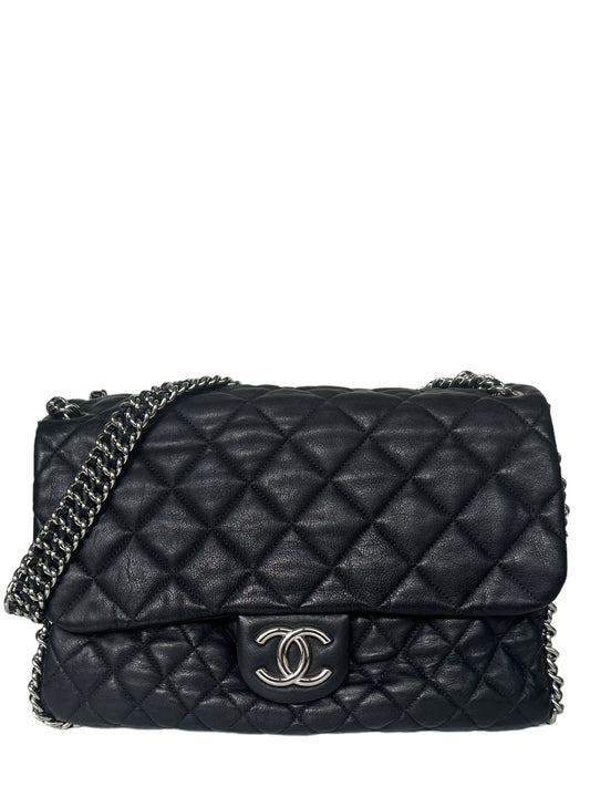 Chanel Black Washed Lambskin Quilted Maxi Flap Bag - Rovelle Bags