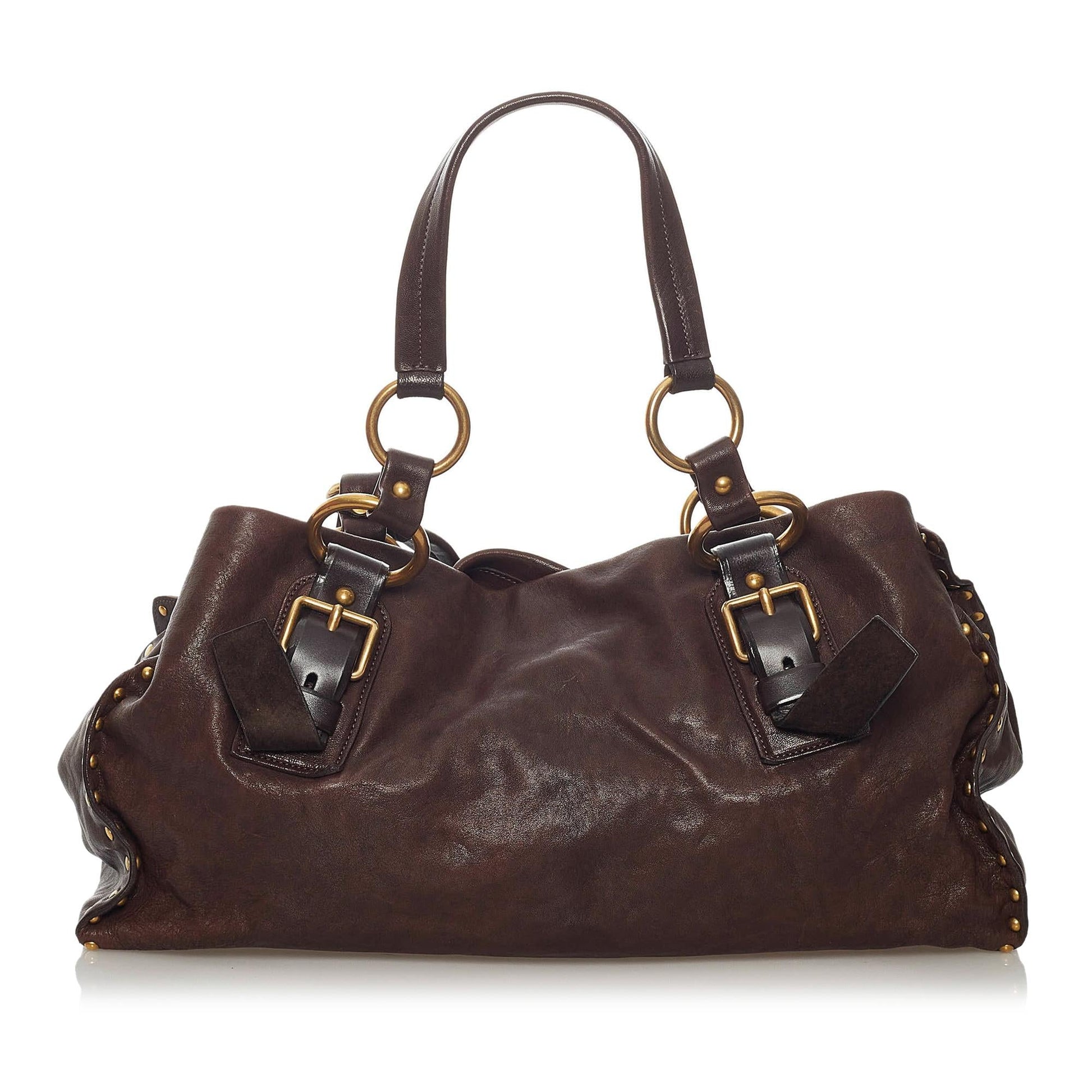 Prada Aviator Studded Leather Tote Bag - Rovelle Bags
