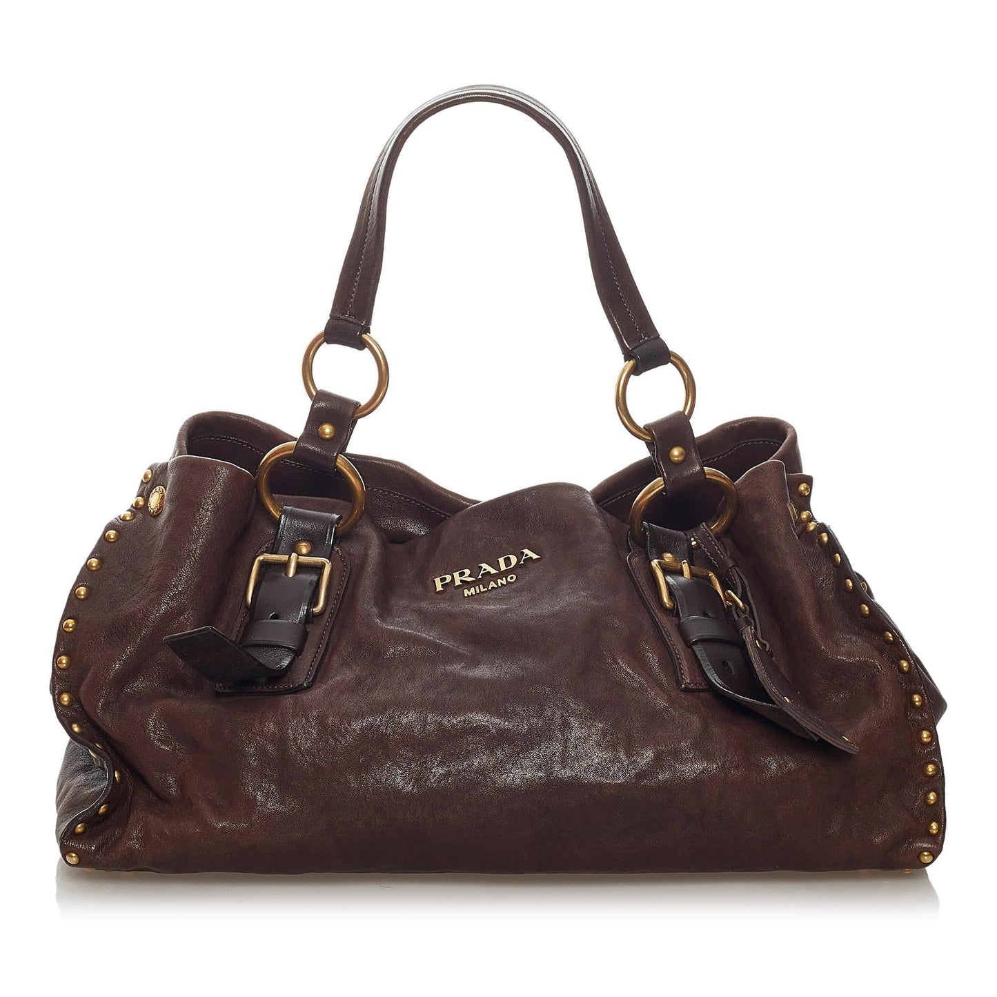 Prada Aviator Studded Leather Tote Bag - Rovelle Bags