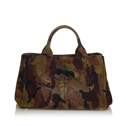 Prada Canapa Logo Camouflage Canvas Satchel - Rovelle Bags