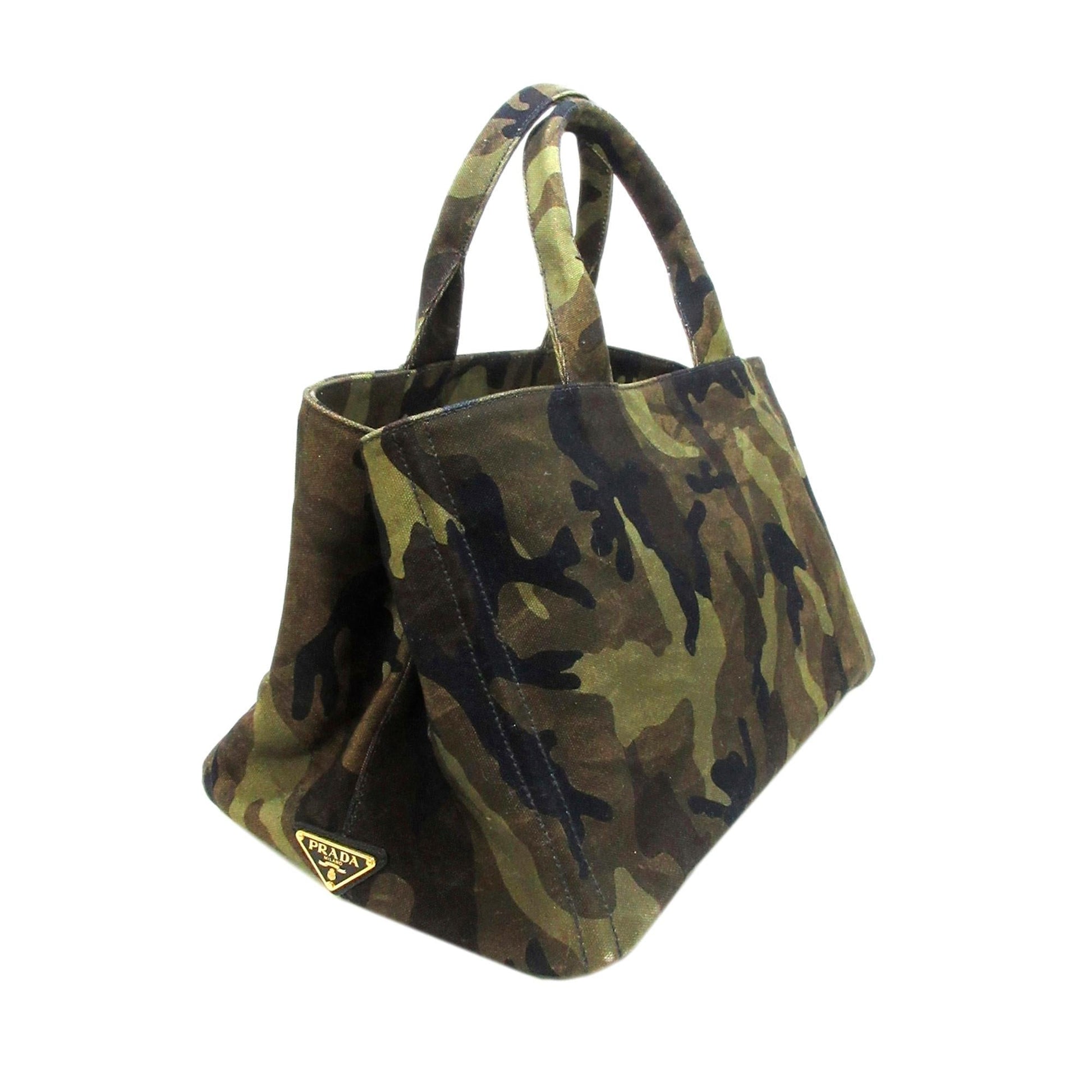 Prada Canapa Logo Camouflage Canvas Tote Bag - Rovelle Bags