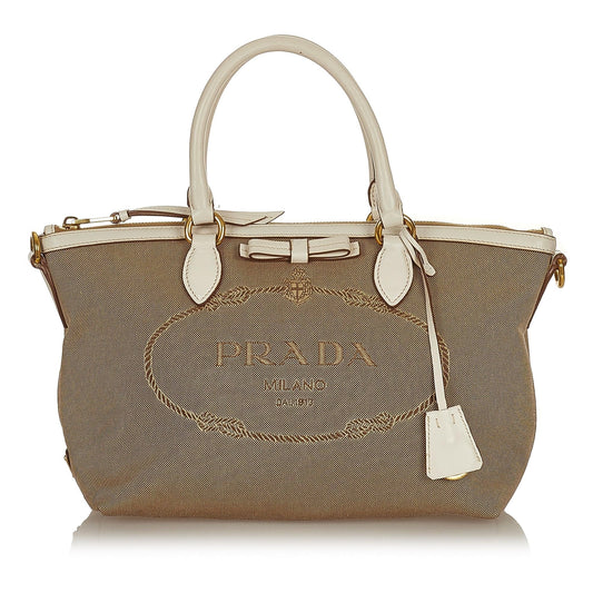 Prada Canapa Logo Canvas Satchel Style 32 - Rovelle Bags