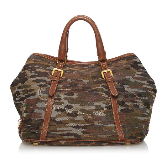Prada Canapa Logo Printed Canvas Satchel - Rovelle Bags