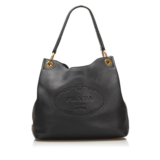 Prada Canapa Logo Vitello Phenix Shoulder Bag - Rovelle Bags
