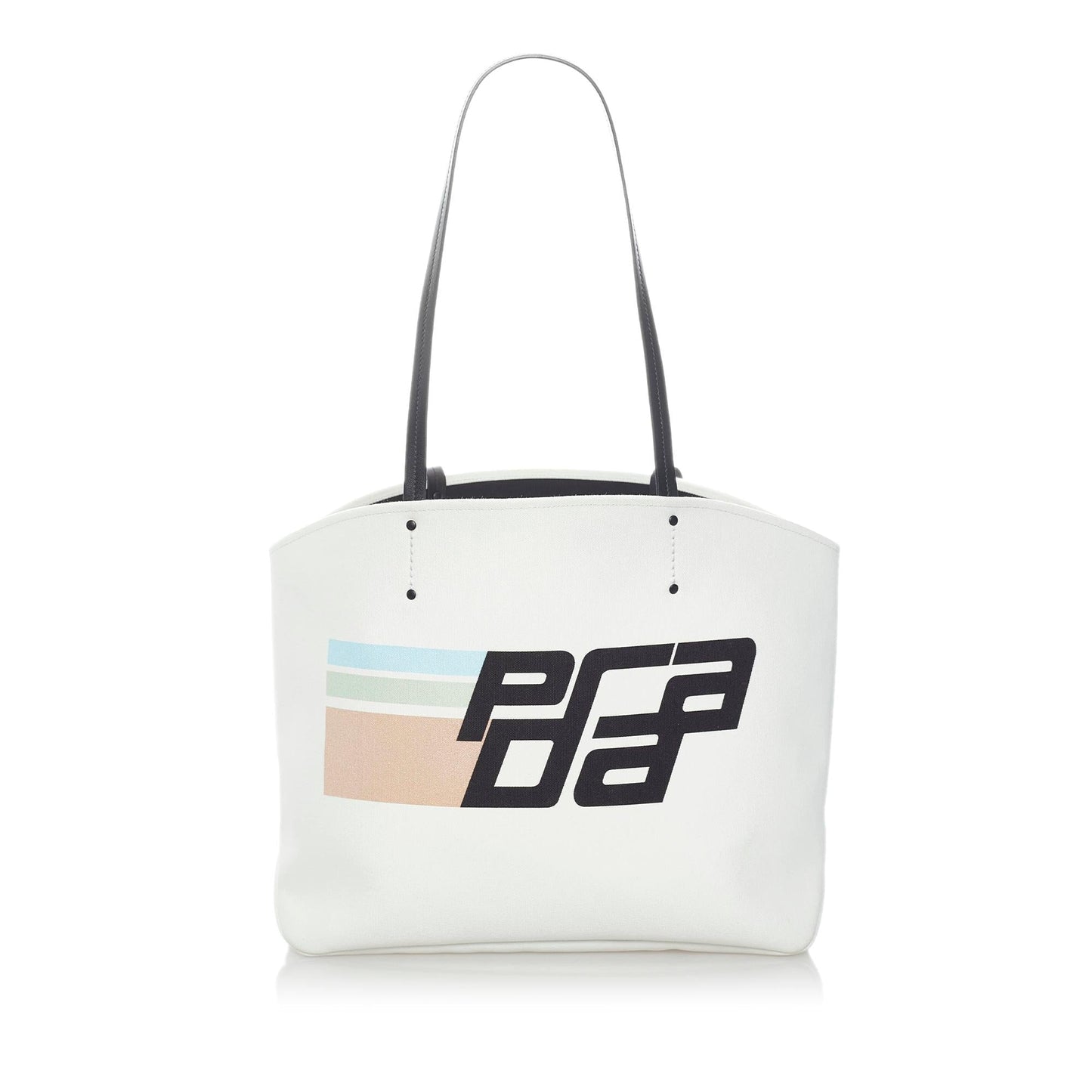 Prada Canapa Racing Logo Shopping Canvas Tote Bag - Rovelle Bags