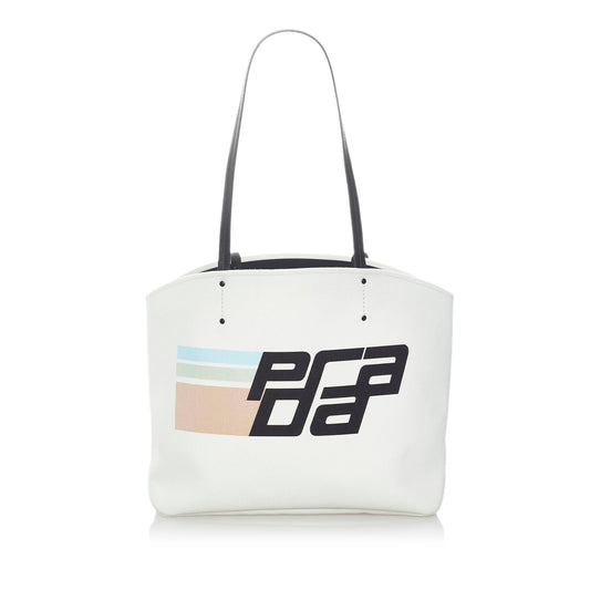 Prada Canapa Racing Logo Shopping Canvas Tote Bag - Rovelle Bags