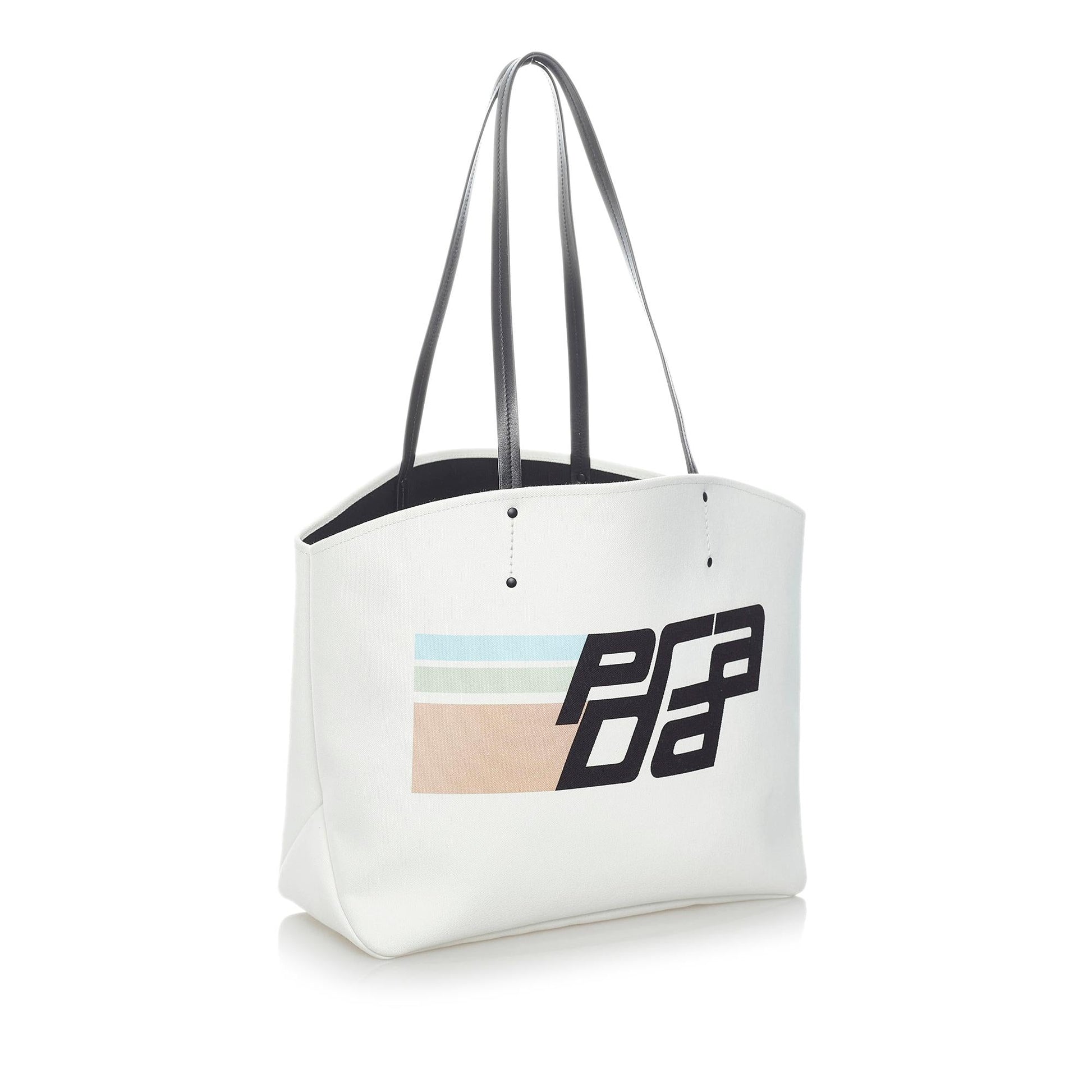 Prada Canapa Racing Logo Shopping Canvas Tote Bag - Rovelle Bags