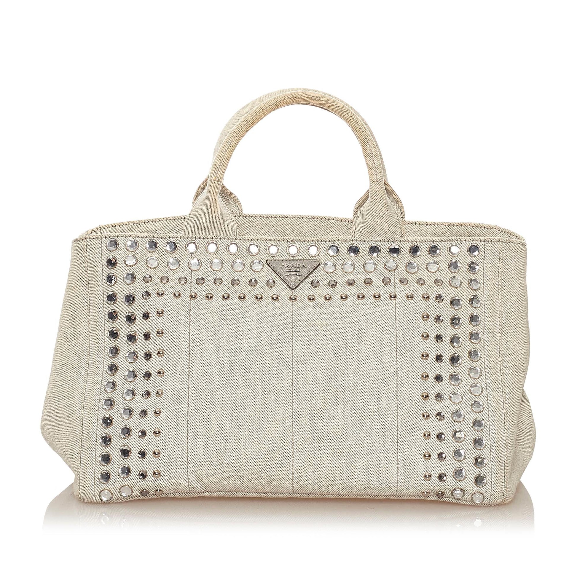 Prada Canapa Studded Canvas Satchel Style 5 - Rovelle Bags