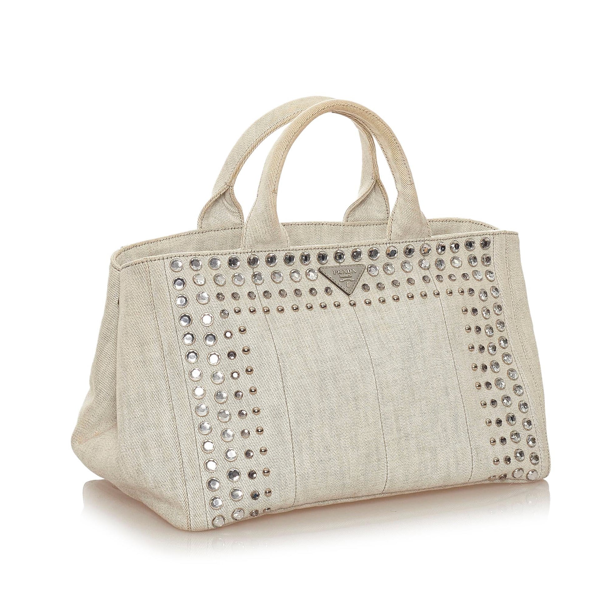 Prada Canapa Studded Canvas Satchel Style 5 - Rovelle Bags