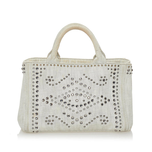 Prada Canapa Studded Canvas Satchel Style 6 - Rovelle Bags
