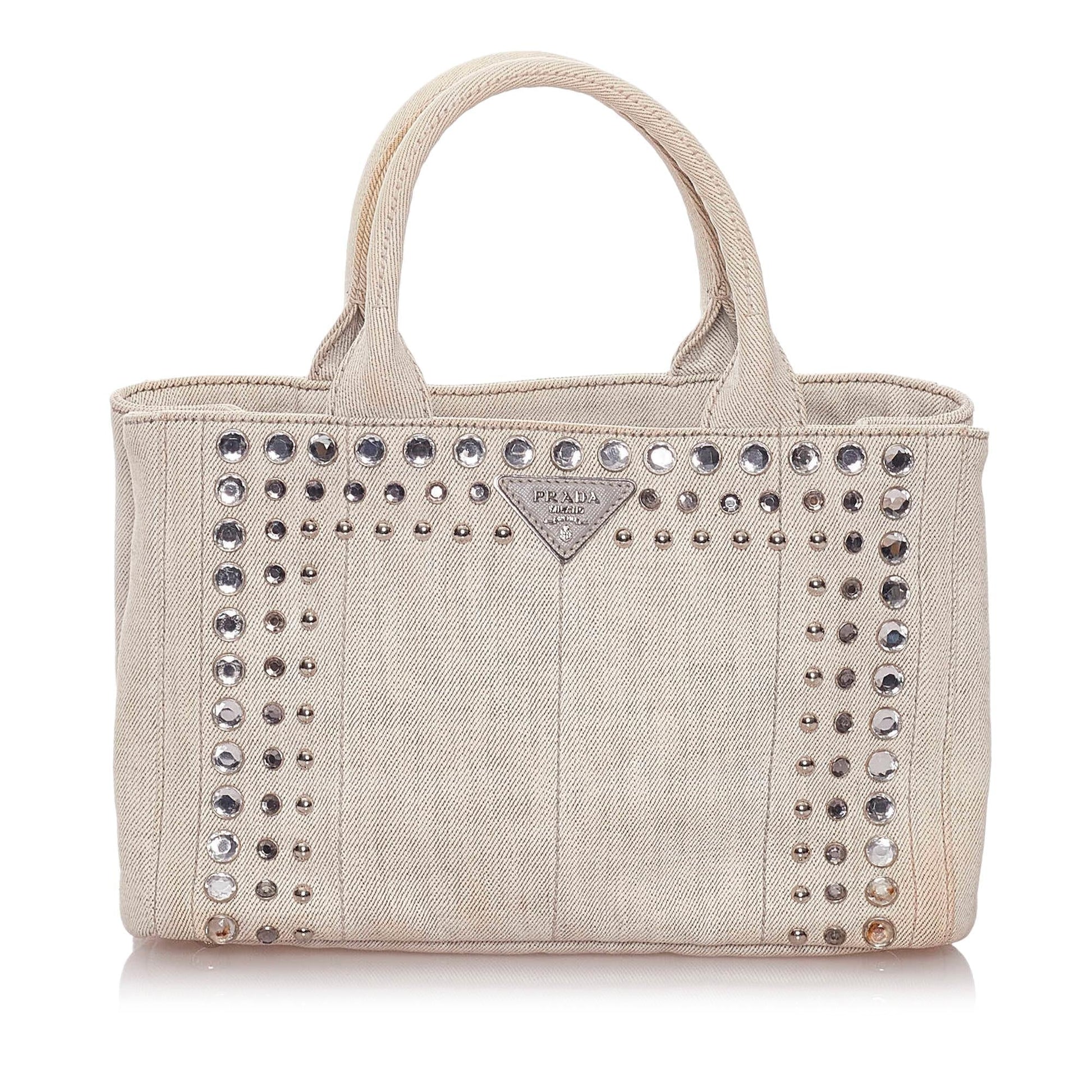Prada Canapa Studded Canvas Satchel Style 4 - Rovelle Bags