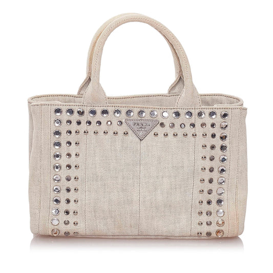 Prada Canapa Studded Canvas Satchel Style 4 - Rovelle Bags