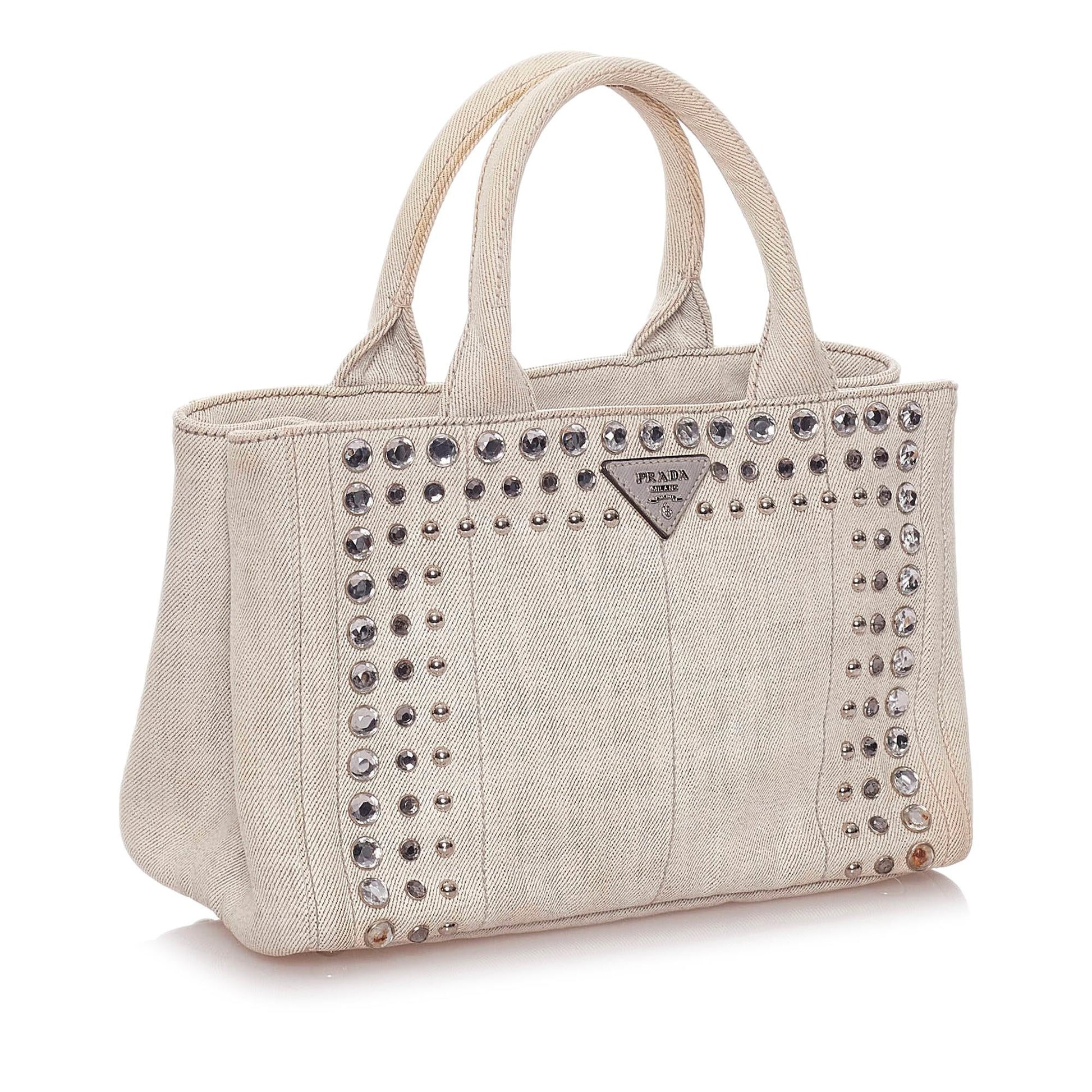 Prada Canapa Studded Canvas Satchel Style 4 - Rovelle Bags