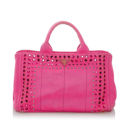 Prada Canapa Studded Canvas Satchel Style 3 - Rovelle Bags