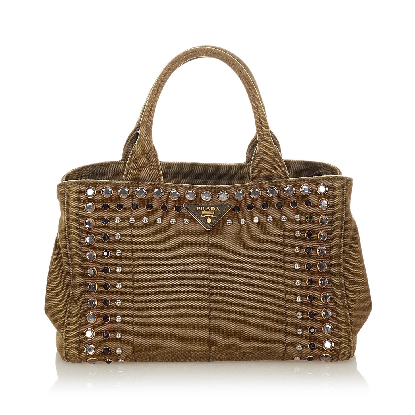 Prada Canapa Studded Canvas Satchel Style 2 - Rovelle Bags