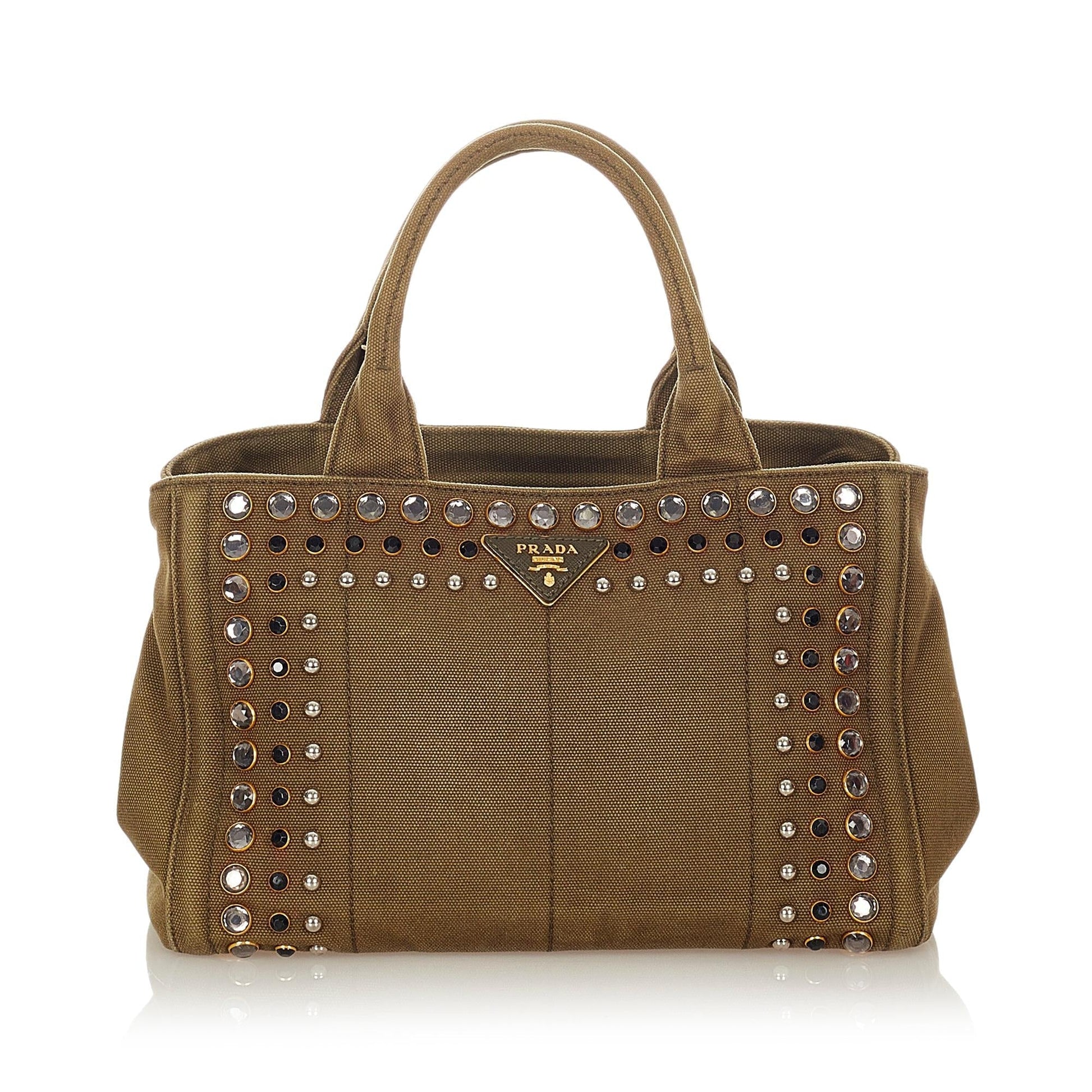Prada Canapa Studded Canvas Satchel Style 2 - Rovelle Bags
